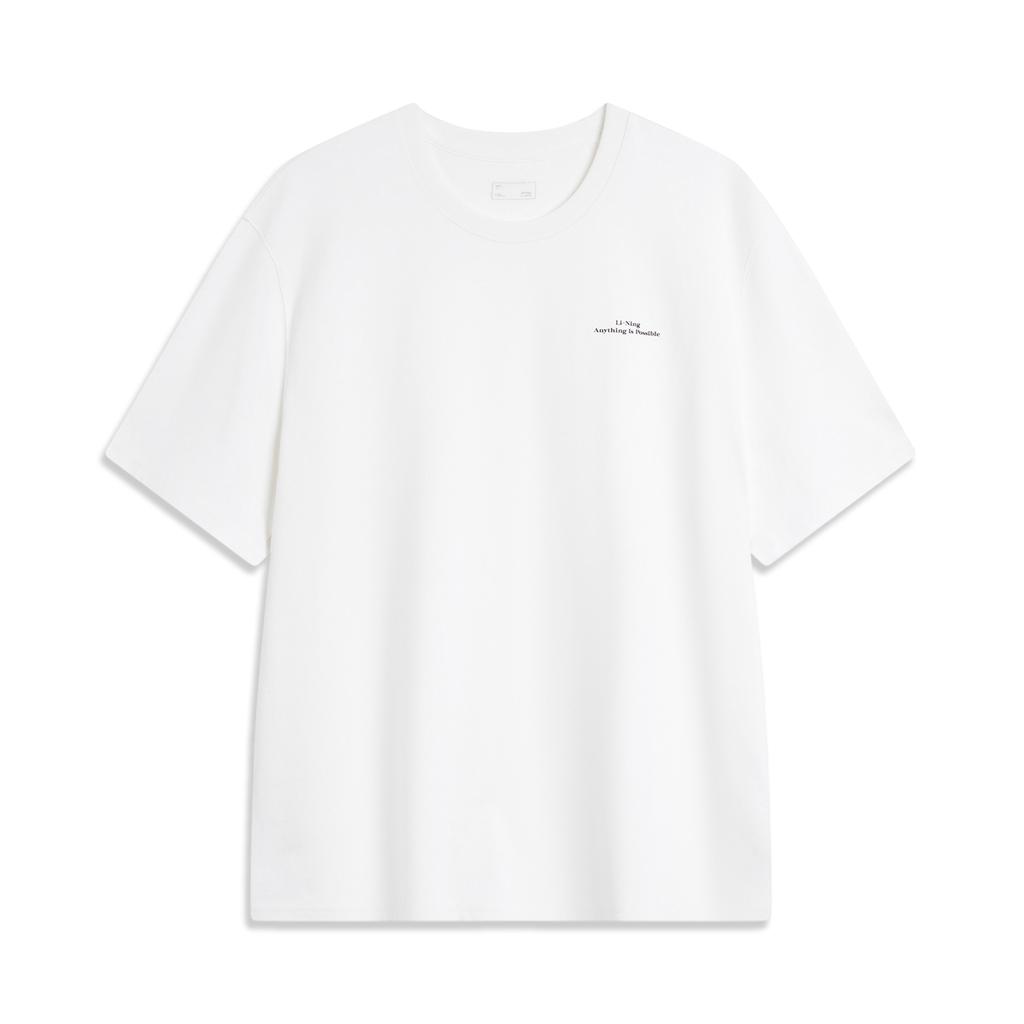 Li-Ning Weekend Youth Sports Fashion Series Retro Crew Neck Loose Casual Short Sleeve Cotton T-Shirt Unisex Tops Off-White AHSU689-3
