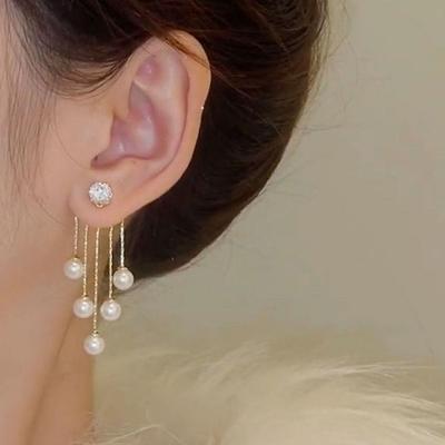 S925 Silver Needle Temperament Tassel Long Trendy  Design Full Of Rhinest