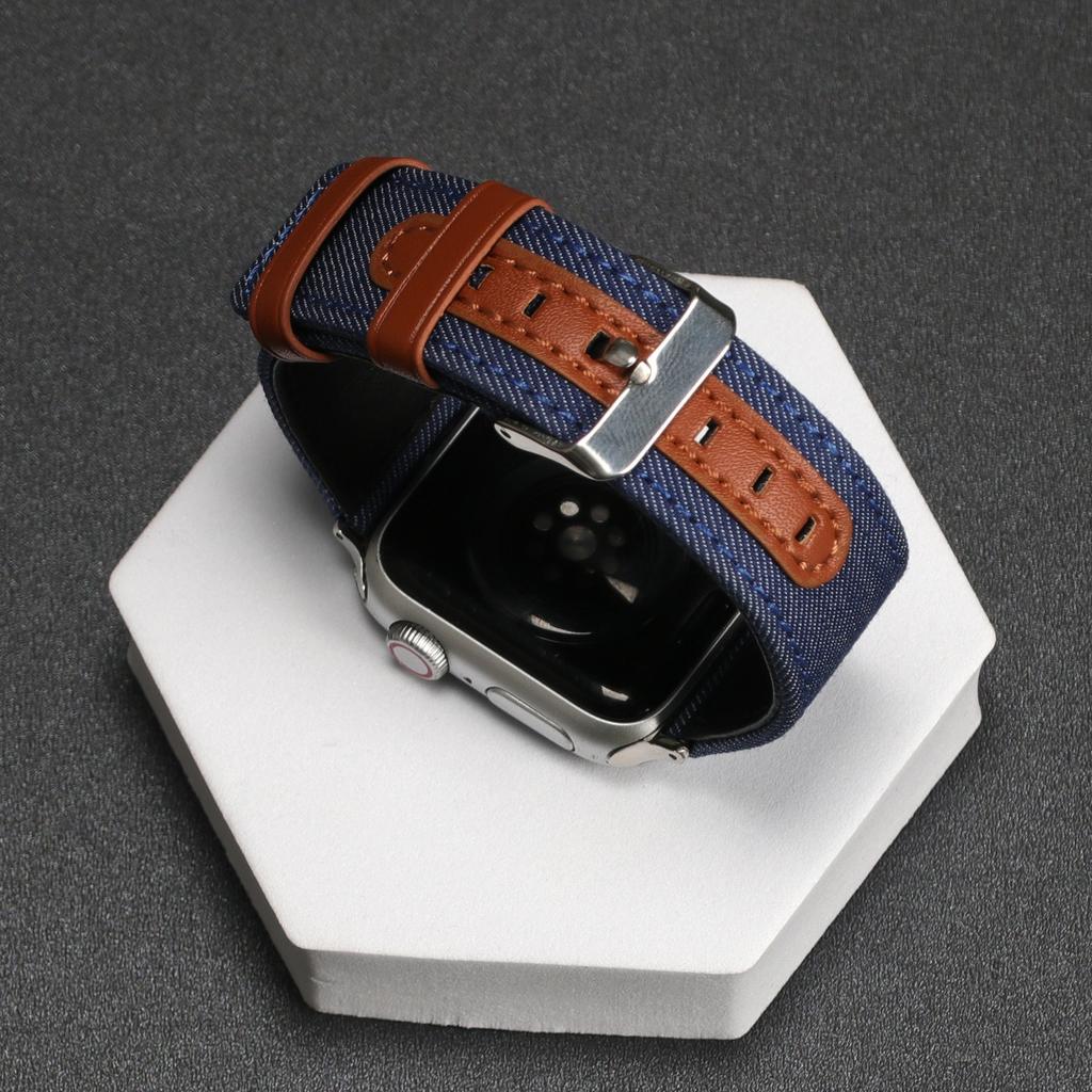 Watch Strap for Apple Watch Series 10 Ultra 9 8 7 SE 6 5 4 3 2 1 46mm 49mm 45mm 44mm 42mm Canvas+Genuine Cow Leather Band