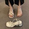 Fashion Women's Sandals Chunky High Heel Clip Toe Women Summer Shoes New Fashion Cross Strap Solid Buckle Heeled Sandales for Women