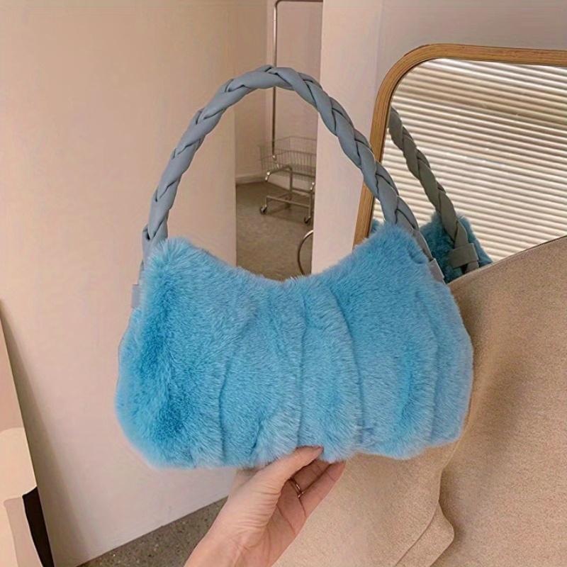 Elegant Shoulder Bag Braided Handbag Soft Plush Underarm Bag Women's Large Capacity Fashionable Lady Party Tote Bag Underarm