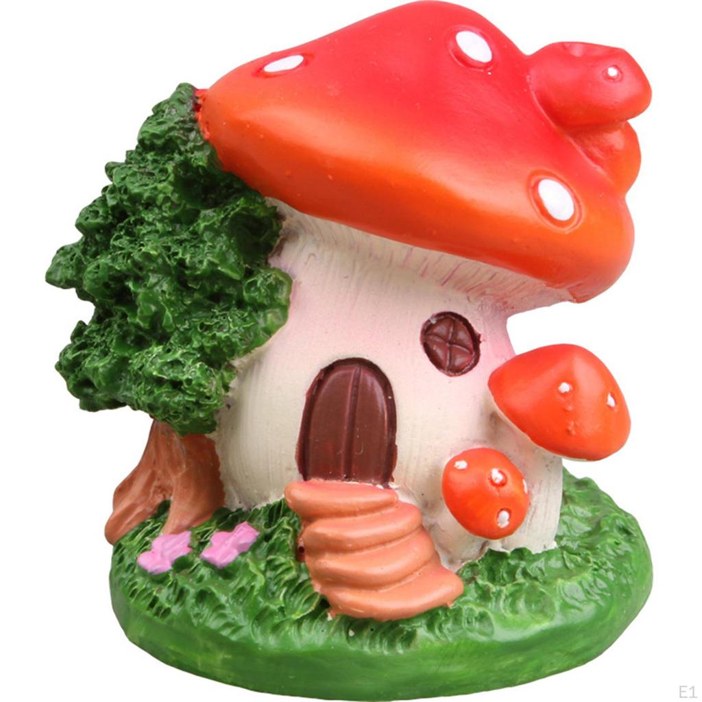 4x Mushrooms House Statues, Micro Landscape Sculpture, Little Resin Practical Simple Garden