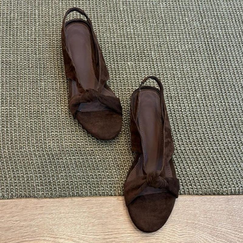 Fashion 2025 New Women's Cow Leather Narrow Band Patchwork Open Toe Slingback Sandals Kitten Heel Elegant Ladies Summer Slim Pumps Shoe