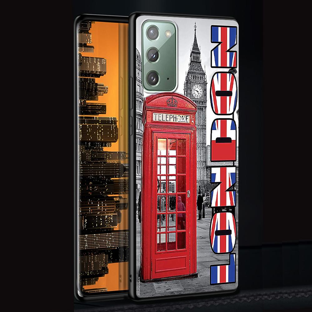 Drapeau Royaume-Uni Londres Étui pour Samsung Galaxy Note 20 Ultra 10 Lite 9 8 A12 A52 A51 S20 FE A50 A21s Noir Coque de Téléphone Souple