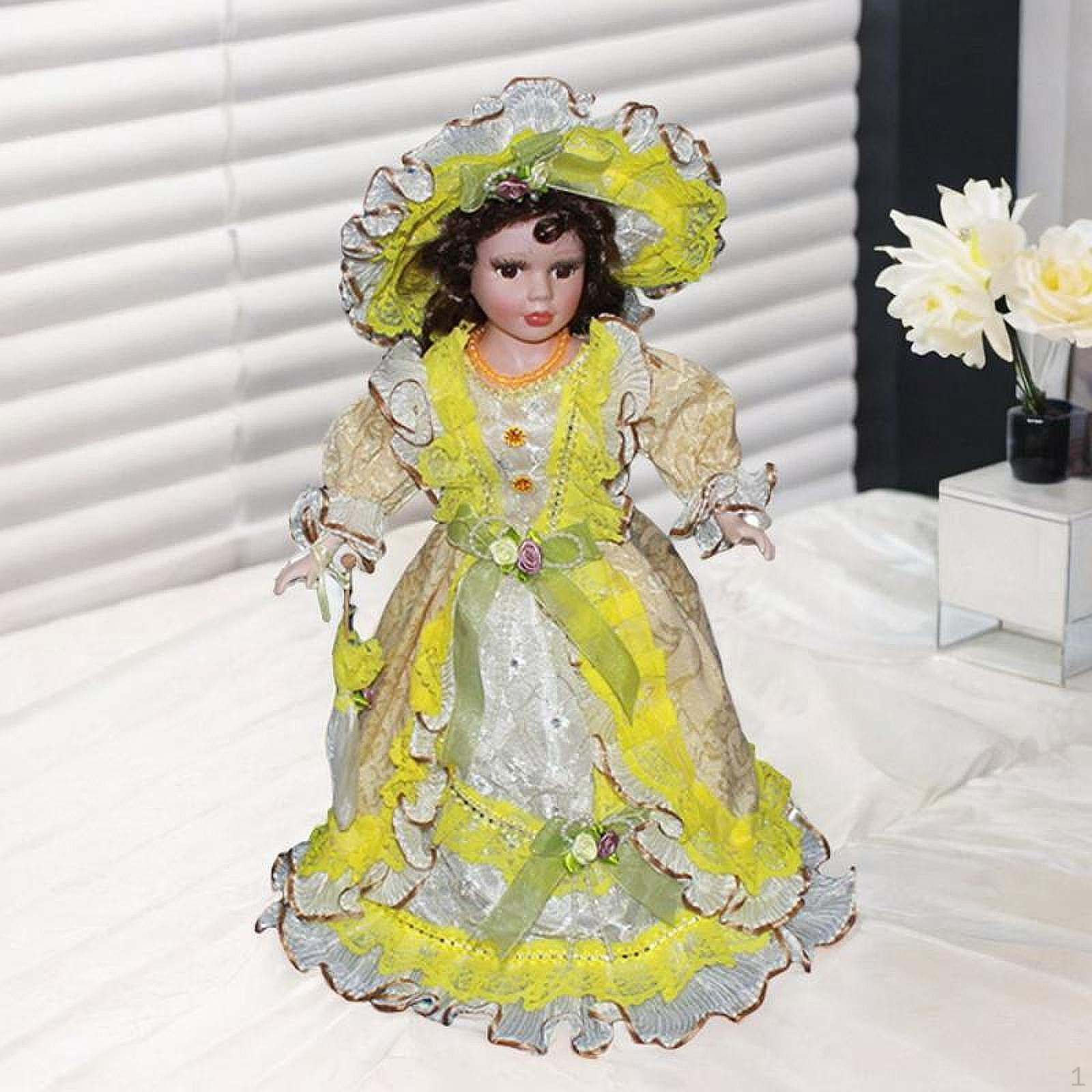 

16-дюймовая керамическая кукла в шляпе и фарфоровых волосах, красивая женская миниатюрная фигурка для жёлтый