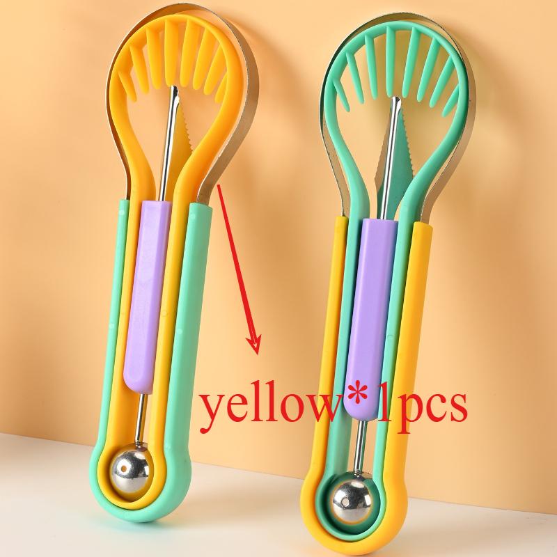 

3-in-1 Stainless Steel Fruit Cutter Set Multifunctional Fruit Ball Digger Fruit Watermelon Meat Digger Meat Carving Tools жёлтый