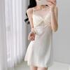 1011 new French satin lace nightdress women's summer sexy suspender with chest pad light luxury loungewear outside