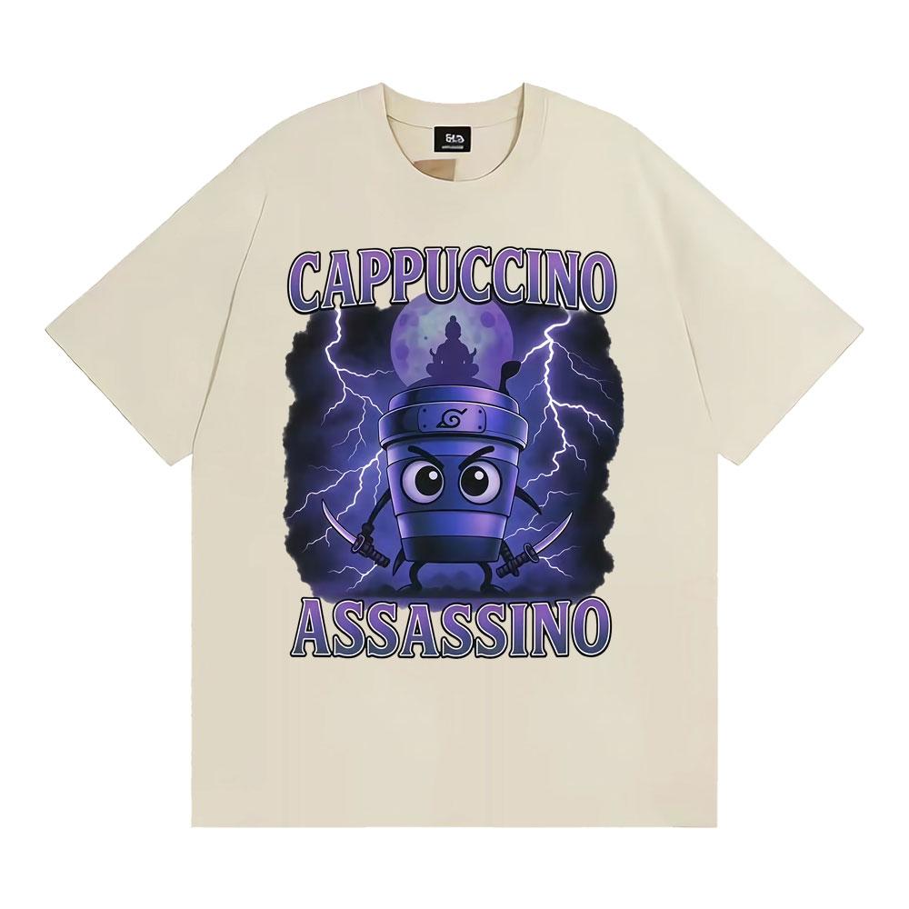 Cappuccino Assassino Funny Italian Brainrot Meme T Shirts Unisex Fashion Humor Oversized T-shirt Men Comfort 100% Cotton T Shirt