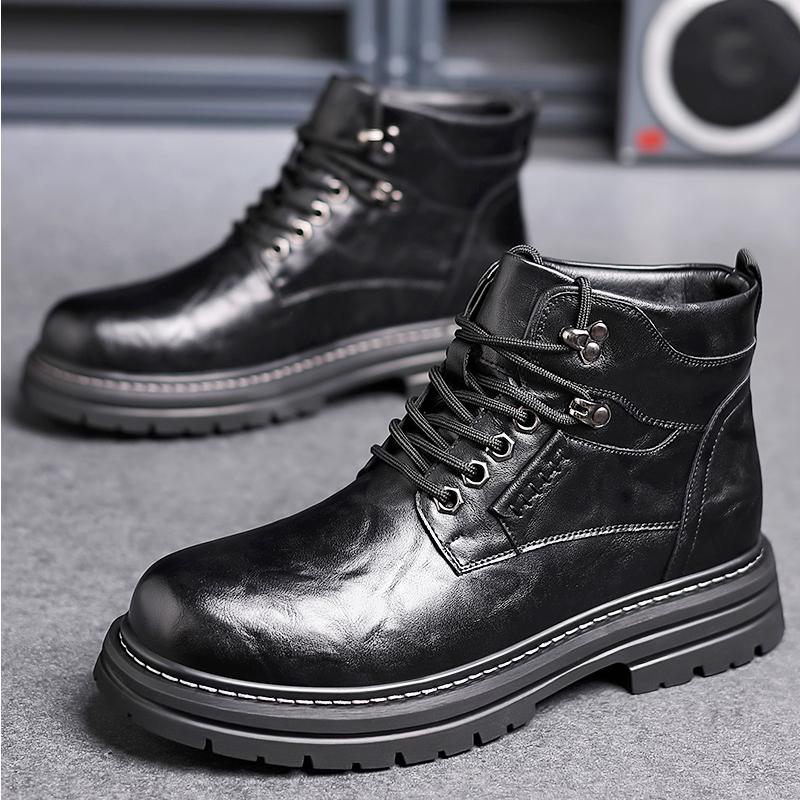Boots Leather Shoes Man Lifts Sneakers Elevator Height Increase Sole  6cm for Men Business Warm Winter Leisure British