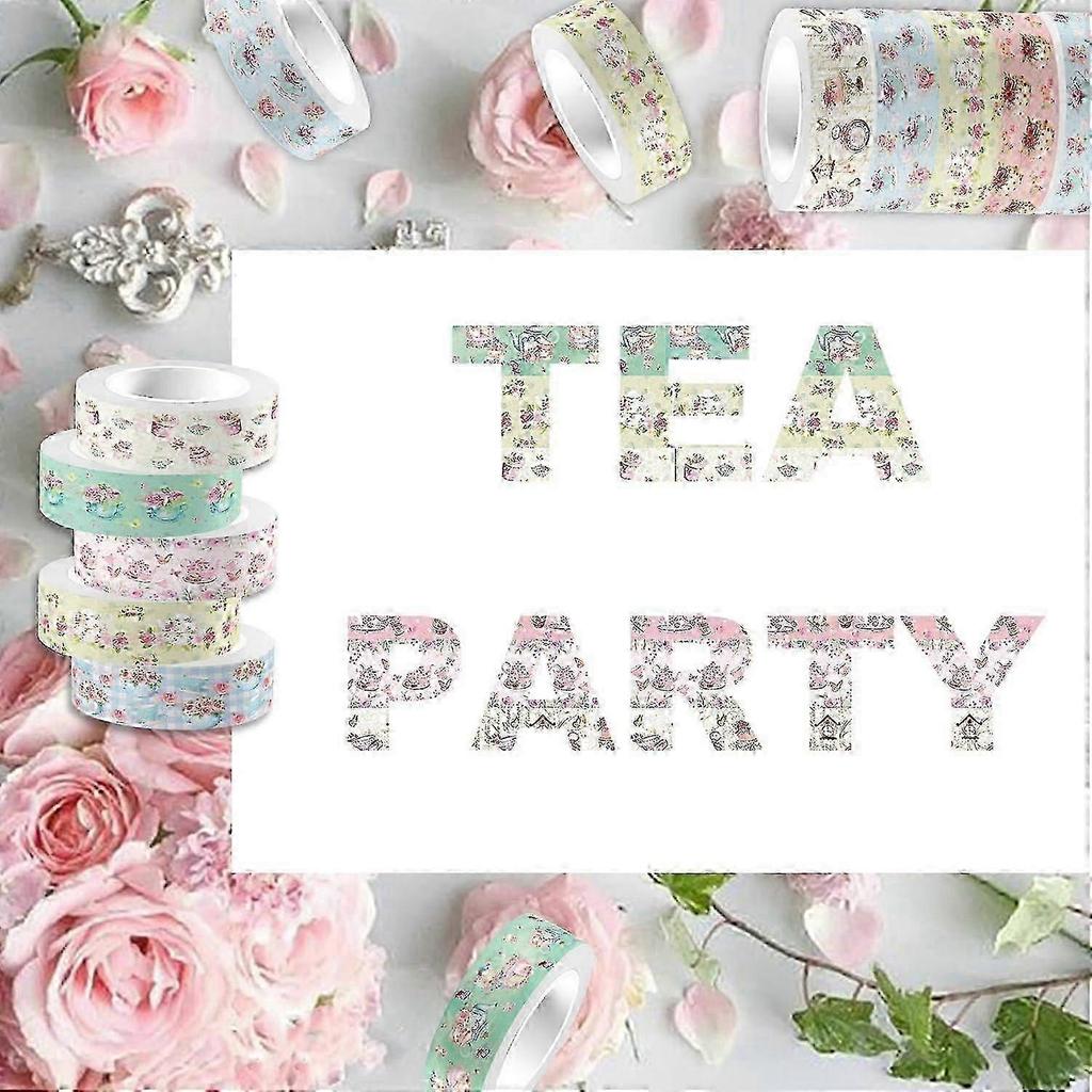 2026 Tea Party Decorative Tape Set, 12 Rolls for DIY Crafts, Gift Wrapping, Scrapbooking, Bullet Journals, Planners, Party Decor