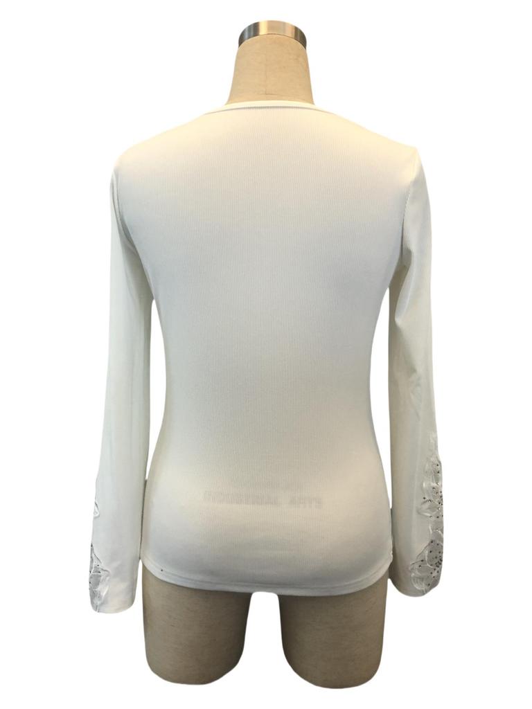 Dámské tričko s dlouhým rukávem 2025 s krajkovou lemovkou a horkými vrtanými akcenty