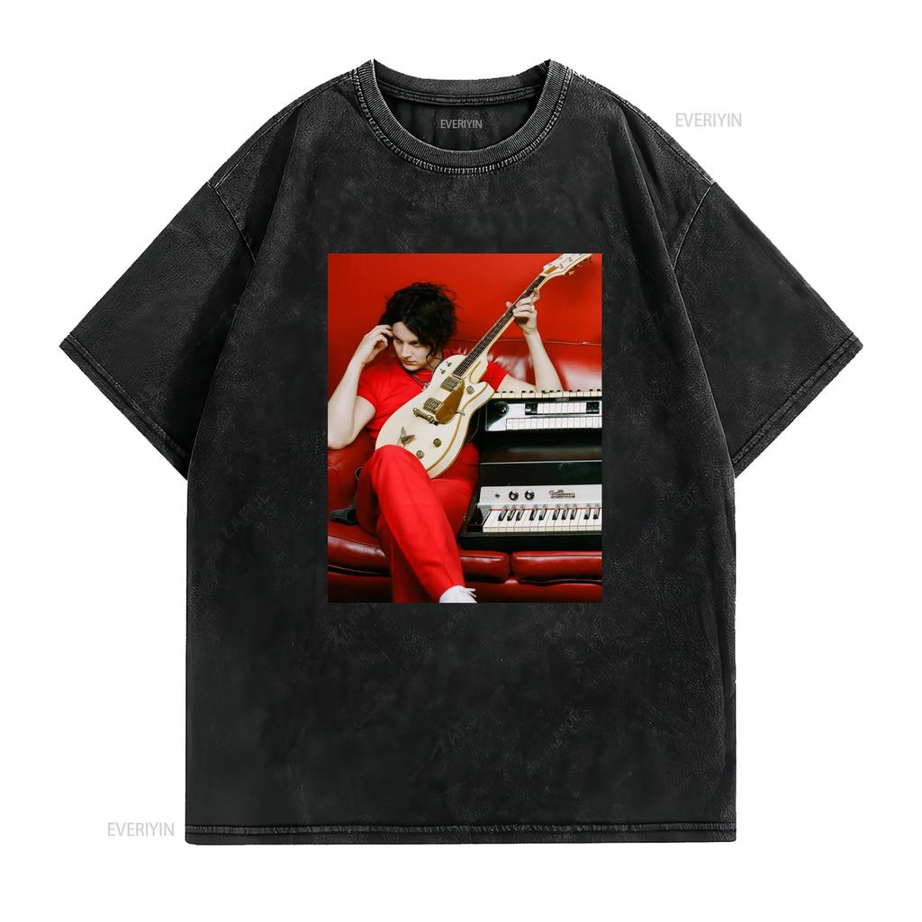 The White Stripes Jack Estética Ropa Retro Minimalista Camiseta Cumpleaños Música Rock para fans vintage Lavado Elástico hombre