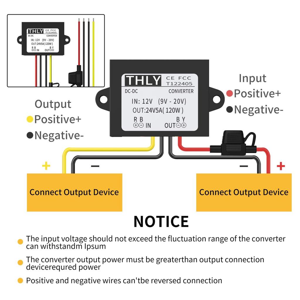 12v 24v Boost Converter, Waterproof with Fuse, DC-DC Boost Converter