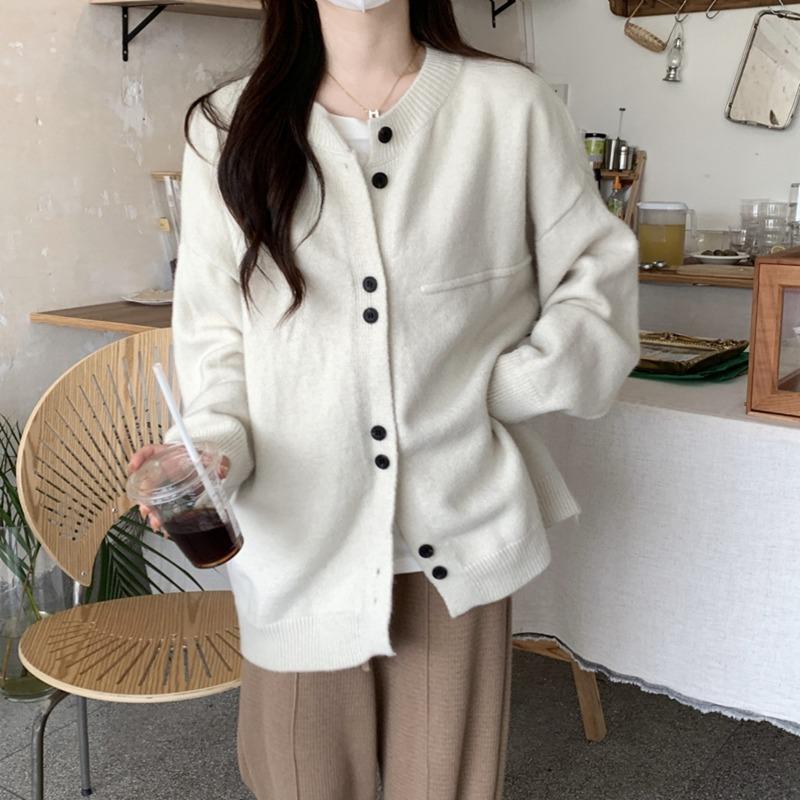 Autumn and winter new loose lazy wind knitted cardigan top women's fashion simple versatile sweater jacket