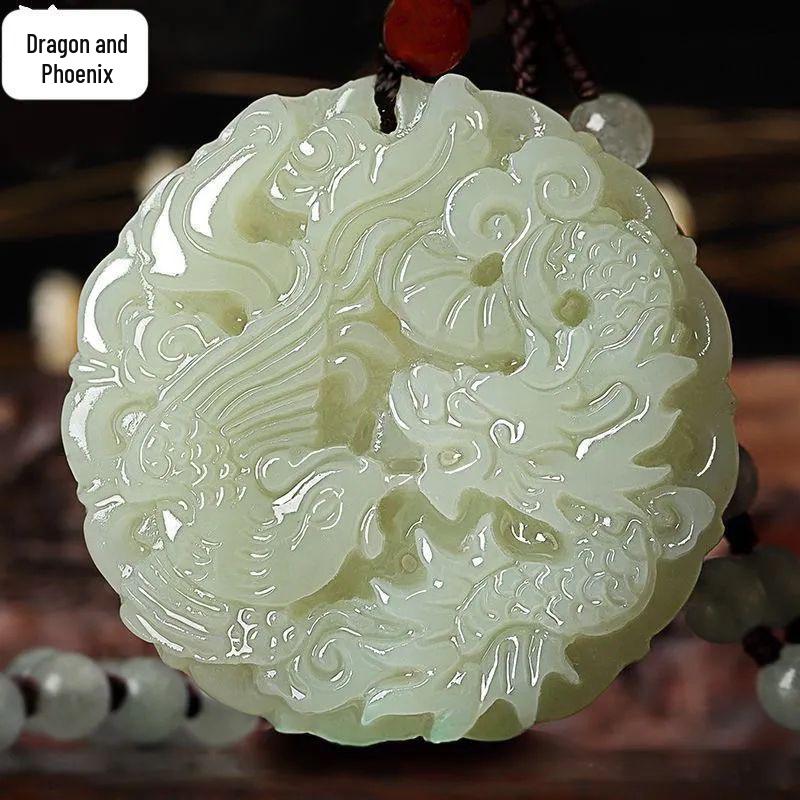 

Подвеска-амулет из нефрита Хэтянь «Дракон и Феникс» для пар – Белый нефрит для мужчин и женщин Single Jade Dragon and Phoenix Necklace
