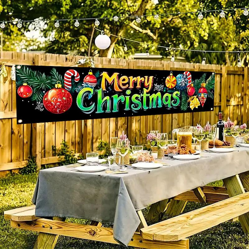 Merry Xmas Merry Christmas Decorative Banner, Outdoor Garden Fence Holiday Party Decor