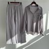 Women's Retro Two-Piece: Loose Shirt & High Waist Wide Leg Pants Suit