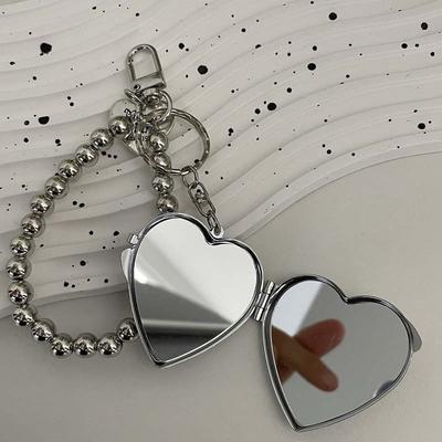 Fashion Metal Metal Bead Heart Shaped Key Chain For Women Sweet Mirror Bag Pendant Keychain Y2K Jewelry Accessories