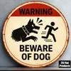 1pc Vintage Beware Of Dog Metal Sign 8x8in Round Caution Plaque Yard Garage Door Decor