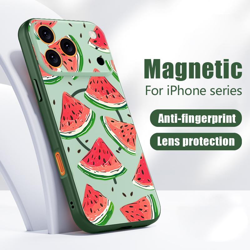 Watermelon Cherry Fruits Pattern Case For iPhone 17 Pro Max Magnetic For Magsafe Hybrid Slim Matte Cover For iPhone 16 15 14 13 Pro Max