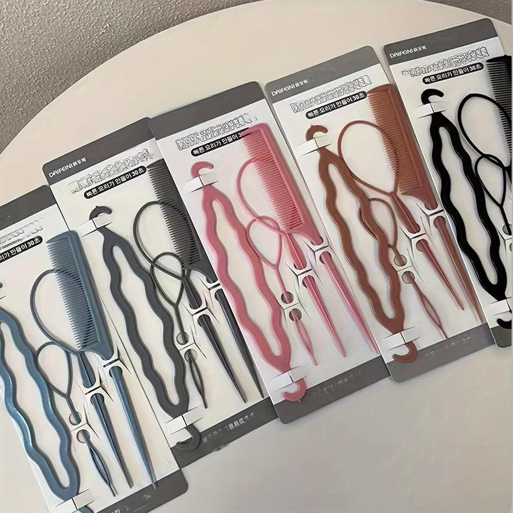 4pcs Hair Styling Set French Braid Loop Pin Rat Tail Comb Braiding Pulling Kit Double Hook Styling Accessories Beauty Tools