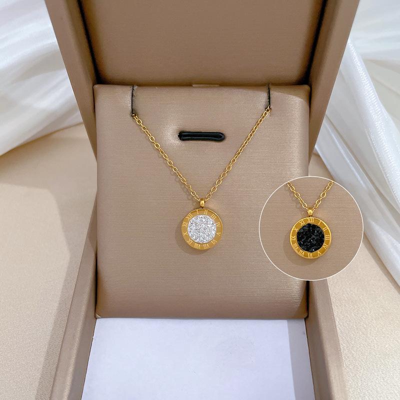 Roman Full Diamond Double-Sided Furnace Real Gold Necklace Female Collarbone Chain With Jewelry