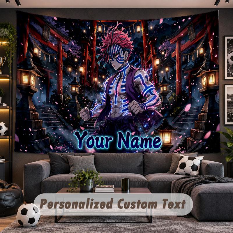 Wandbehang Wandteppich Benutzerdefinierter NameDämonentöter Muster Personalisiert Bedruckter Stoff Wanddekoration