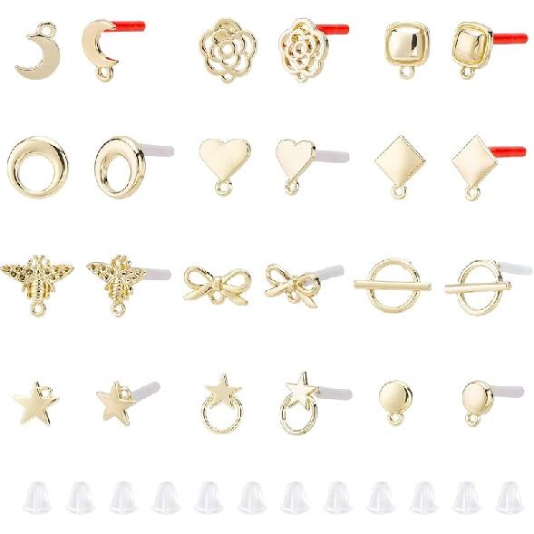 

PH PandaHall 96pcs Earring Studs Backs 48pcs 12 Styles Golden Earring Posts Heart Moon Star Rhombus Pad Base with Loops Steel Pin and 48pcs Plastic 12 Styles золотистий