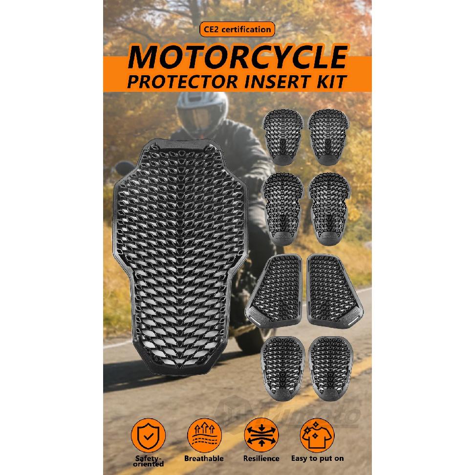 Black Full CE Level 2 Motorcycle Armor, Back Pad, Shoulder and Elbow Protection Set for Motorcycle Jacket Replacement