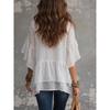 Women S Bohemian Style Chiffon Shirt Loose Round Neck Flared Sleeve Irregular Hem Top
