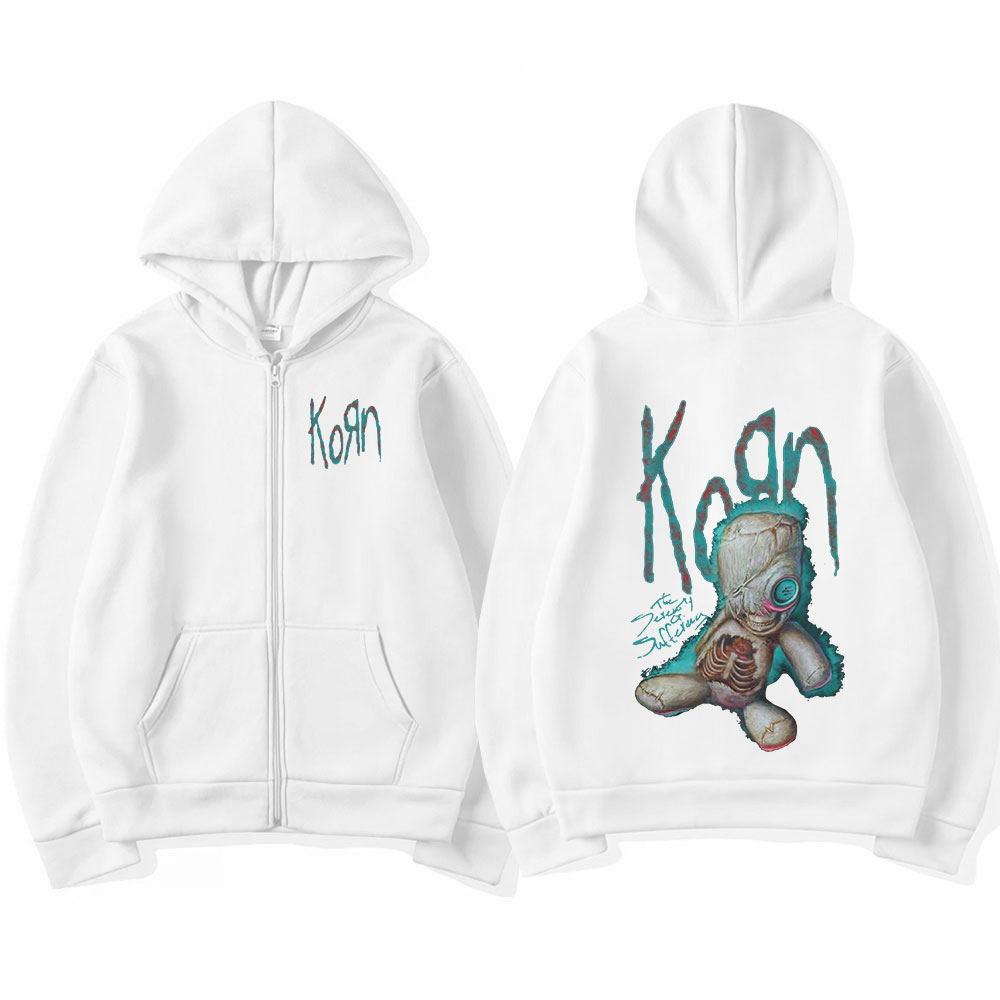 Korn Rock Band WORLD TOUR Reißverschlussjacken Metal Music Herren Hoodies Übergroße Hip Hop Streetwear Reißverschluss Sweatshirts Punk Y2K Tops