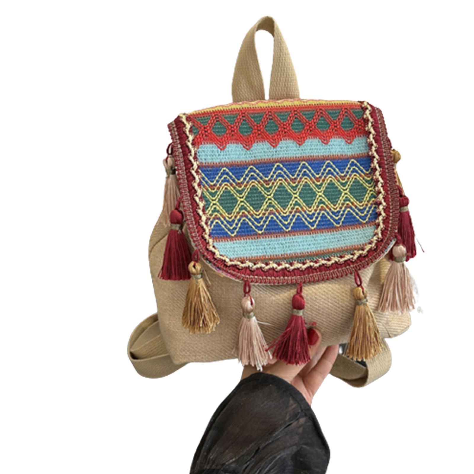 

Сумка через плечо с двойным ремнем, рюкзак для девочек-студентов, универсальная сумка с кисточками, школьный рюкзак в этническом стиле для отдыха синий
