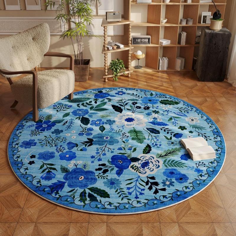 European pastoral style comfortable round carpet Colorful floral bohemian farmhouse decorative Rugs Bathroom anti-slip door mat