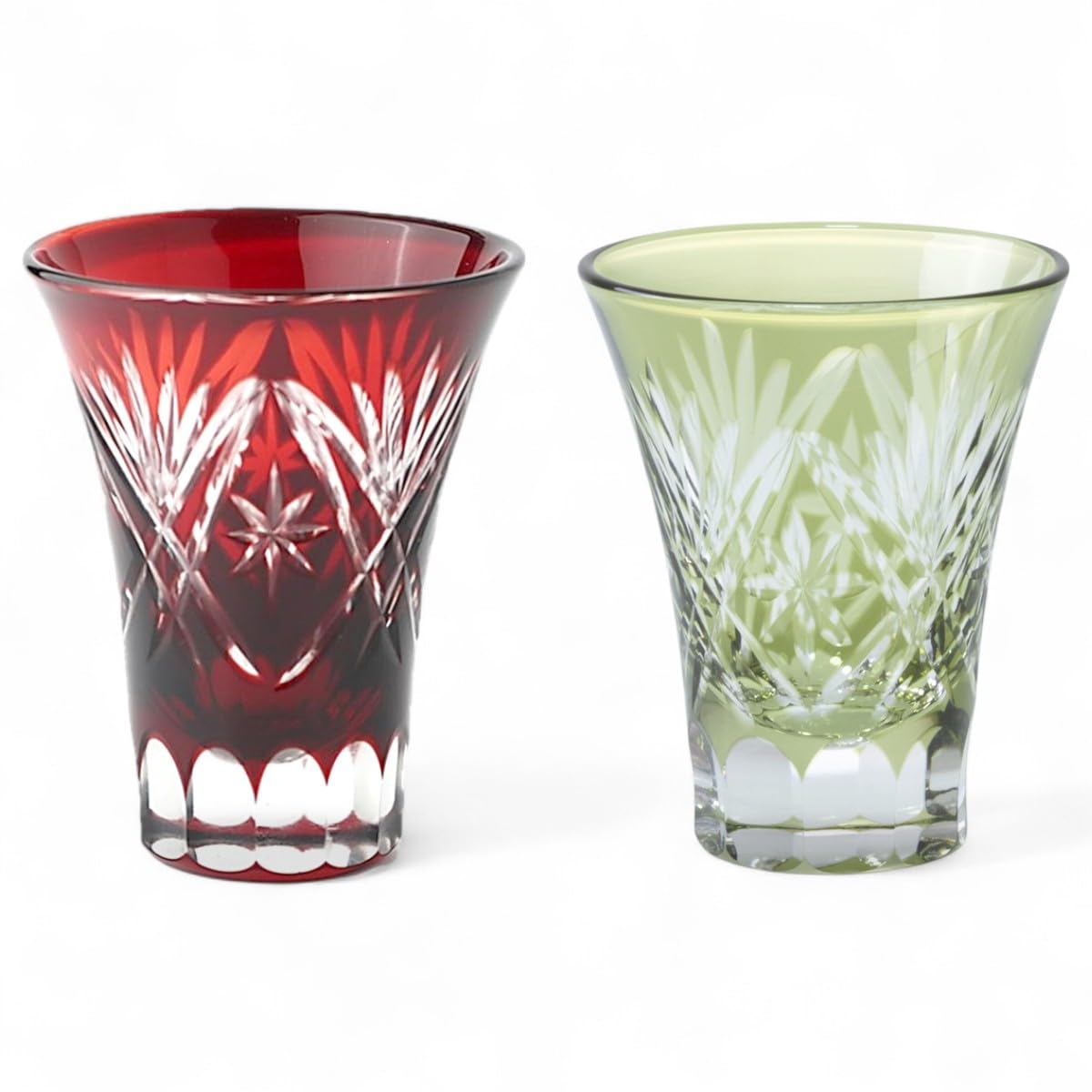 Mizukage Kiriko Pair Glass Sake x Star Fan Red Current Model J-kitchens Cups, Cups, 6.2 7.8 cm, 60cc, Design, & Green,