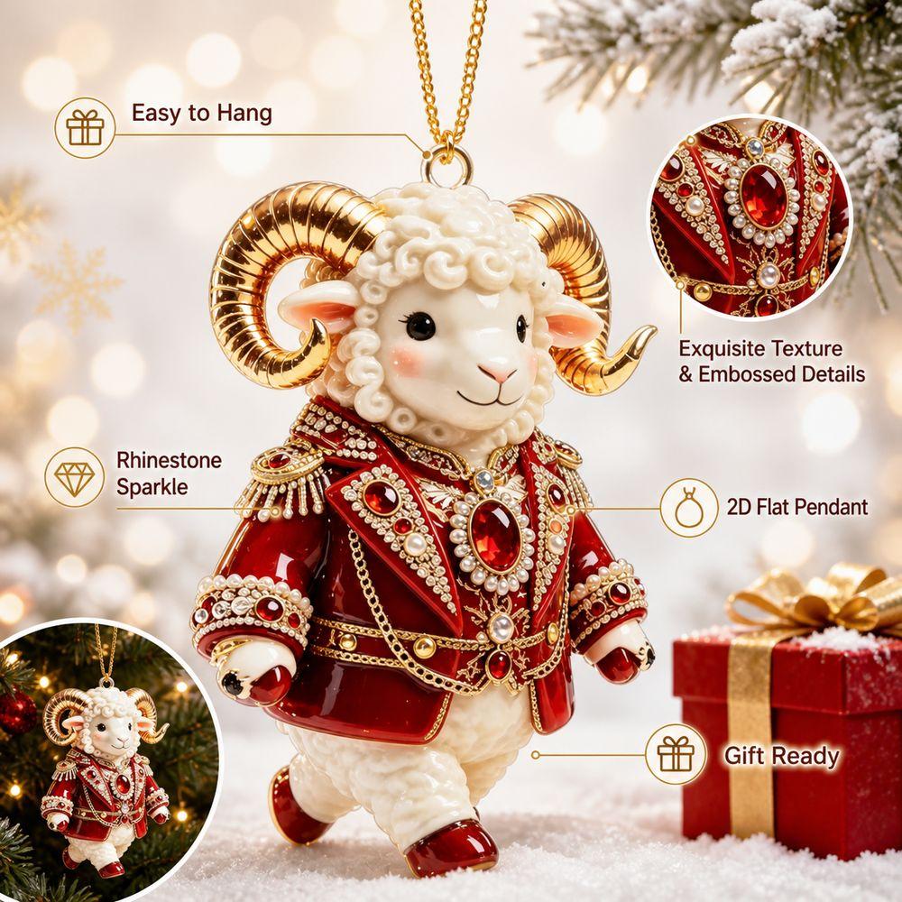 2D Flacher Ziegenanhänger Glänzendes Tier Hängende Dekoration Weihnachtsbaumschmuck