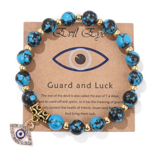 Natural Stone Bead Bracelet with Vintage Evil Eye Pendant, Versatile Hand Jewelry