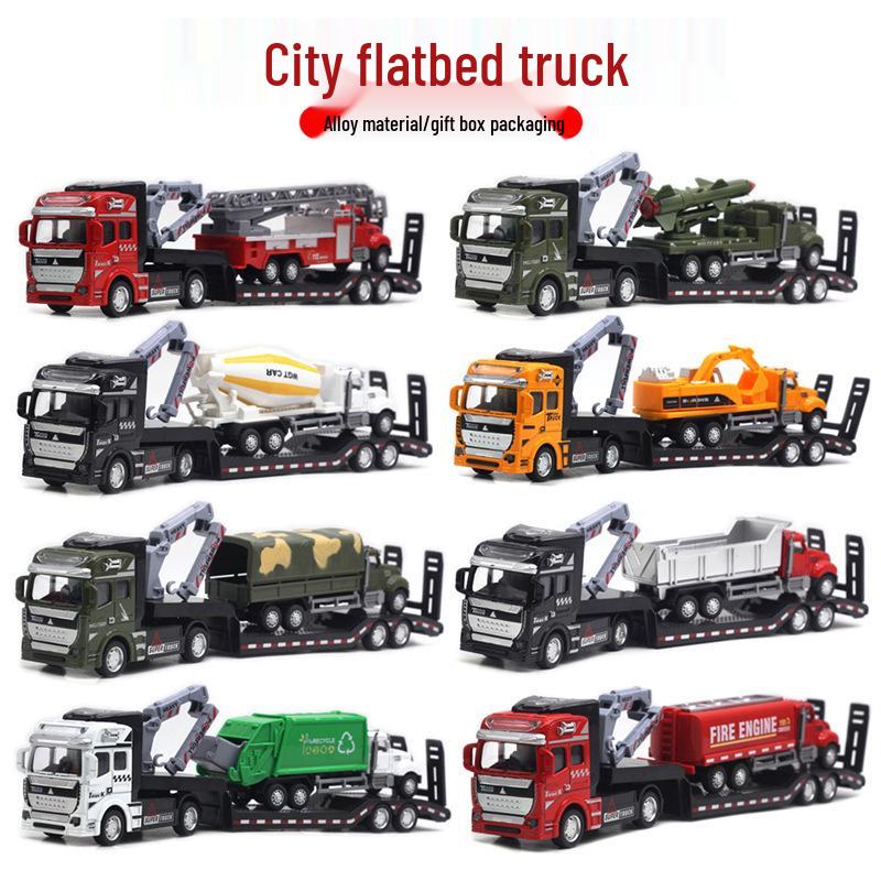 Children's Alloy Transport Toy: Pull-Back Fire Truck, Trailer, Tank & Excavator