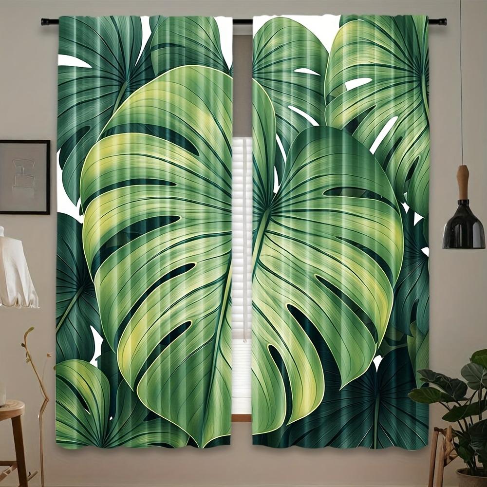 

2pcs Tropical Leaf Pattern Curtains - Polyester Light Filtering Rod Pocket Design for Living Room Bedroom Office - Artistic H 100*130 Grommet Top 1pcs