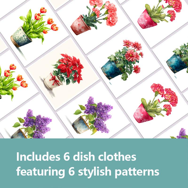 Cleaning Cloth Reusable Kitchen Dish Towels Eco-friendly Microfiber Flowerpot Print Dishcloths Lint Free Washable Duster Rags Tea Towels 9*7inch