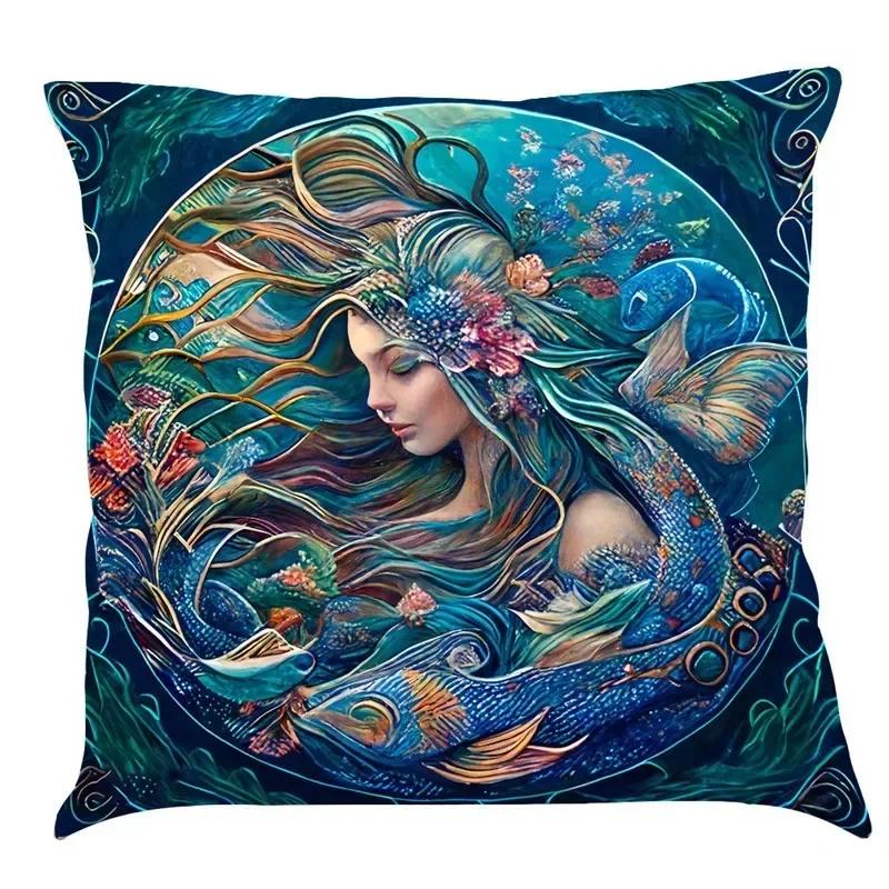 Luxury Home Decoration Pillowcase Car Living Room Sofa Cushion Cover Marine Life Painting Pattern Cushion Cover