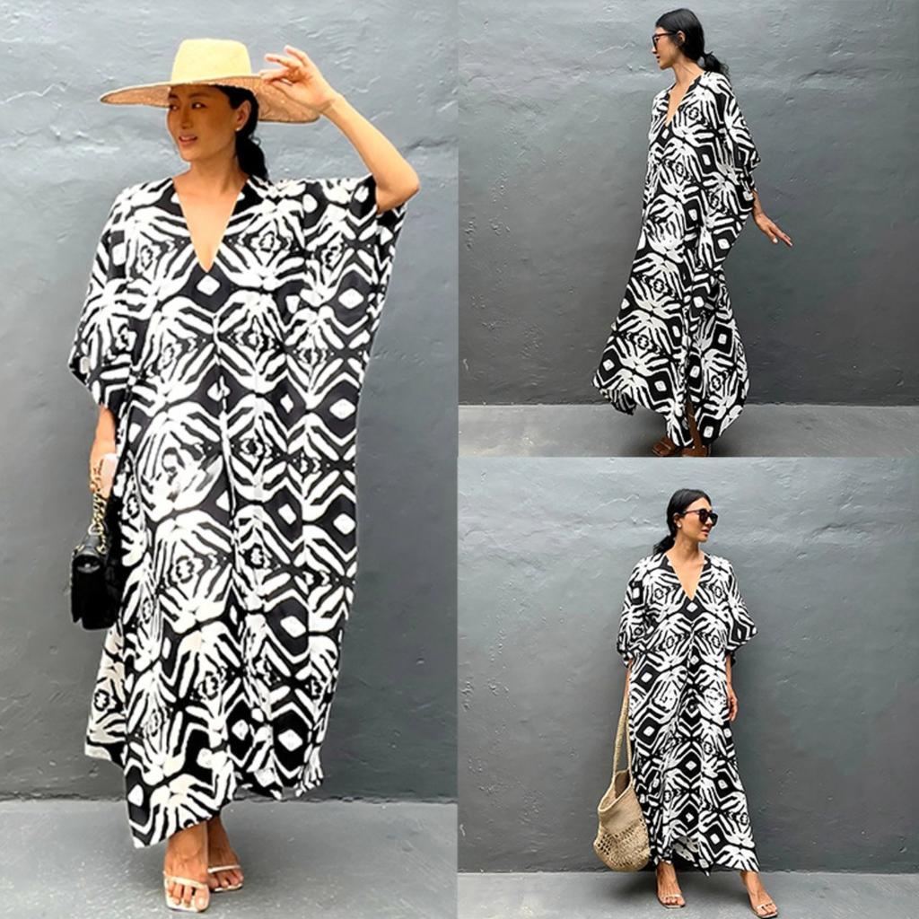 Cotton Drawstring Holiday Beach Dress Women's Sunscreen Loose Large Size Long Dress Bikini Overcoat