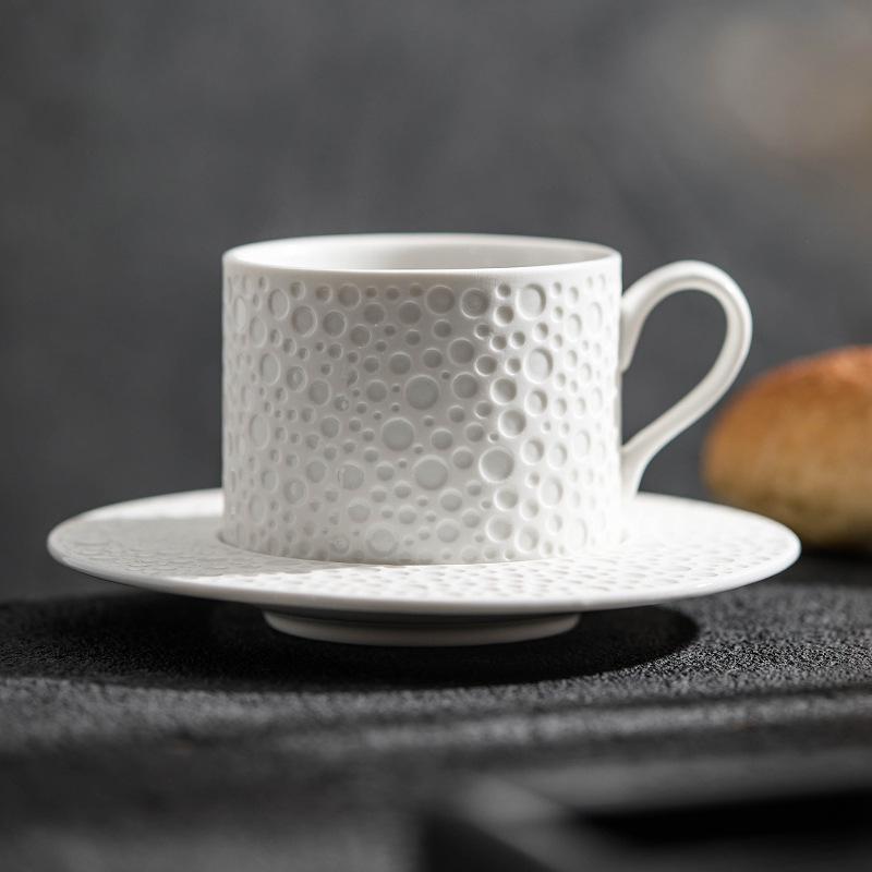 Modern Simple Stone Grain Breakfast Coffee Cup Saucer Set Pure White Restaurant Dessert Tea Cup Couple Mug Gift Kitchen Utensils