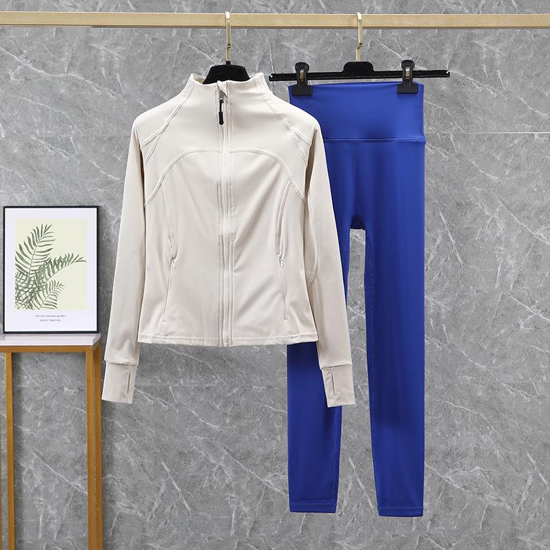 Damski strój do jogi i biegania z wysokim stanem, szybkoschnący - Podnoszący biodra, zestaw fitness na wiosnę/jesień