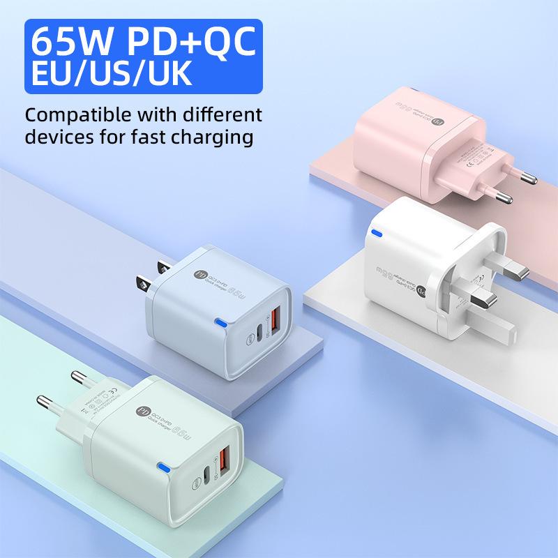 65W Macaron Light Charger, QC3.0, Multi-Port Fast Charging for Apple & Android (A+C)