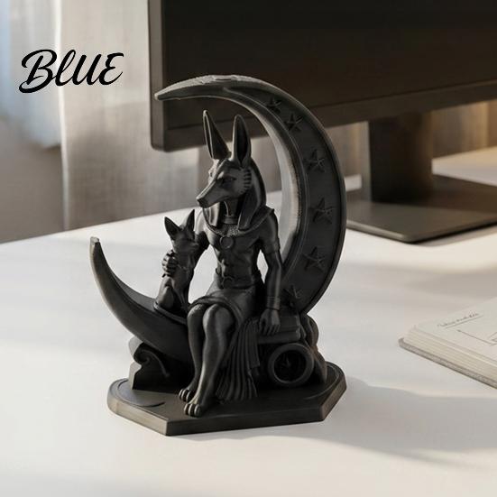 Low-key High-end Decoration 3D Printed Anubis Moon Figurine, Ancient Egyptian Mythology Statue, Frosted Texture Decor Dark Style Wolf Desk Ornament,