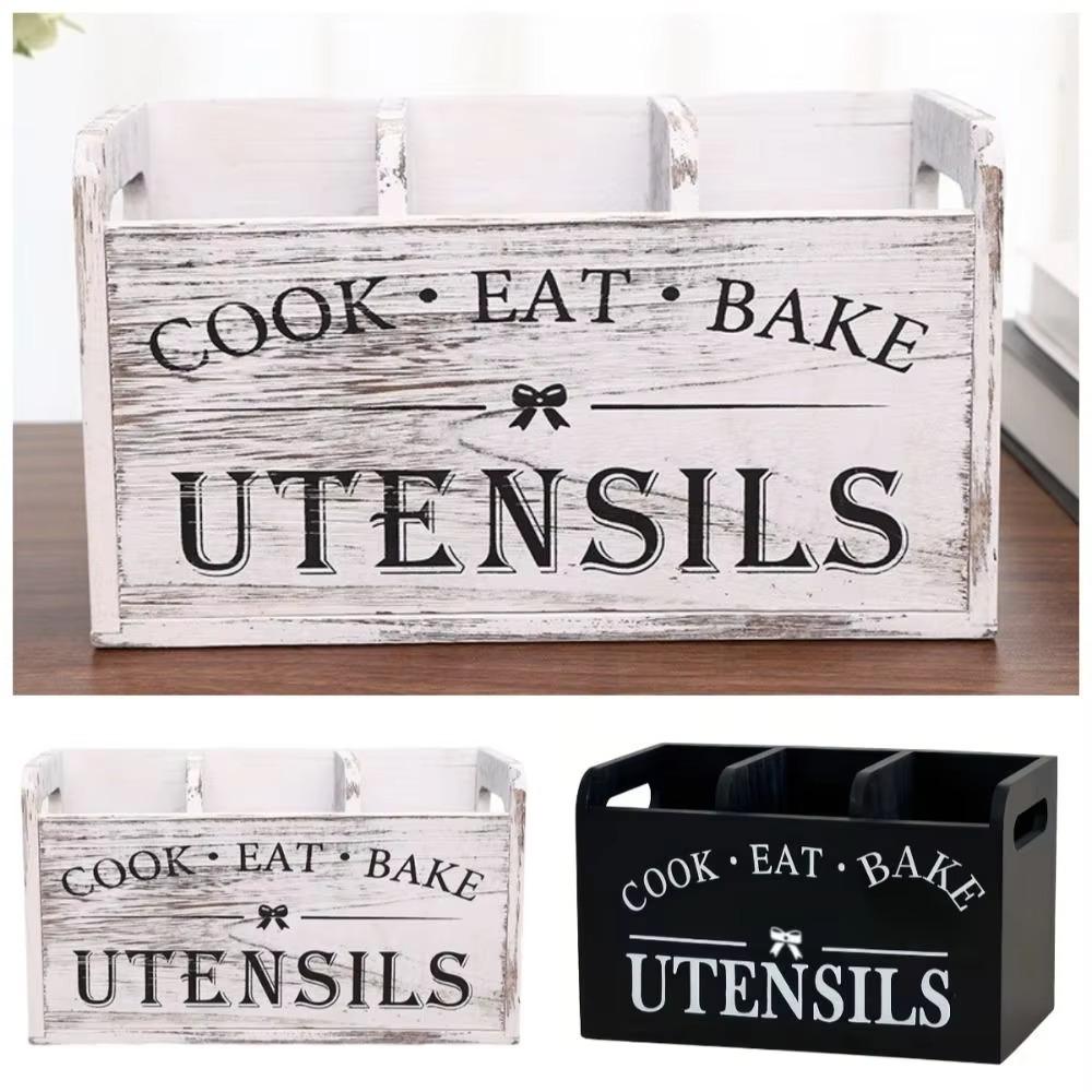 Küchenutensilienhalter aus Holz mit 3 Fächern und Abflusslöchern – platzsparender Utensilienorganizer aus Holz – Geschirrständer