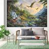 Klassischer Jurassic Dinosaurier Dschungel Kulisse Wasserfall und Berg Szene Hintergrundtuch für Kinderzimmer Dekoration