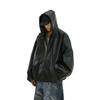 Heavy American retro hooded leather jacket men and women ruffian handsome loose versatile casual motorcycle jacket tide