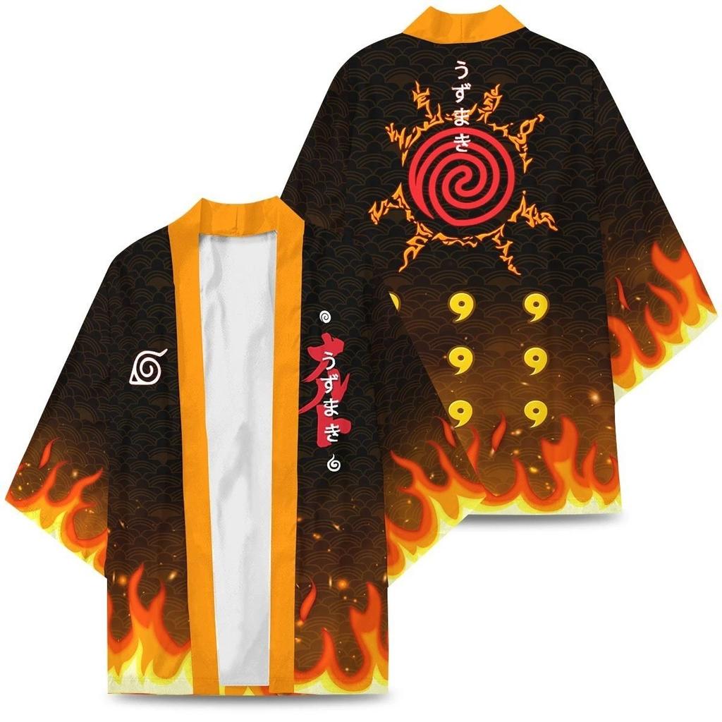 Japanese Anime Print Pattern Cardigan Men's Fashion Traditional Clothing Kimono Casual Streetwear Haori Harajuku Jacket