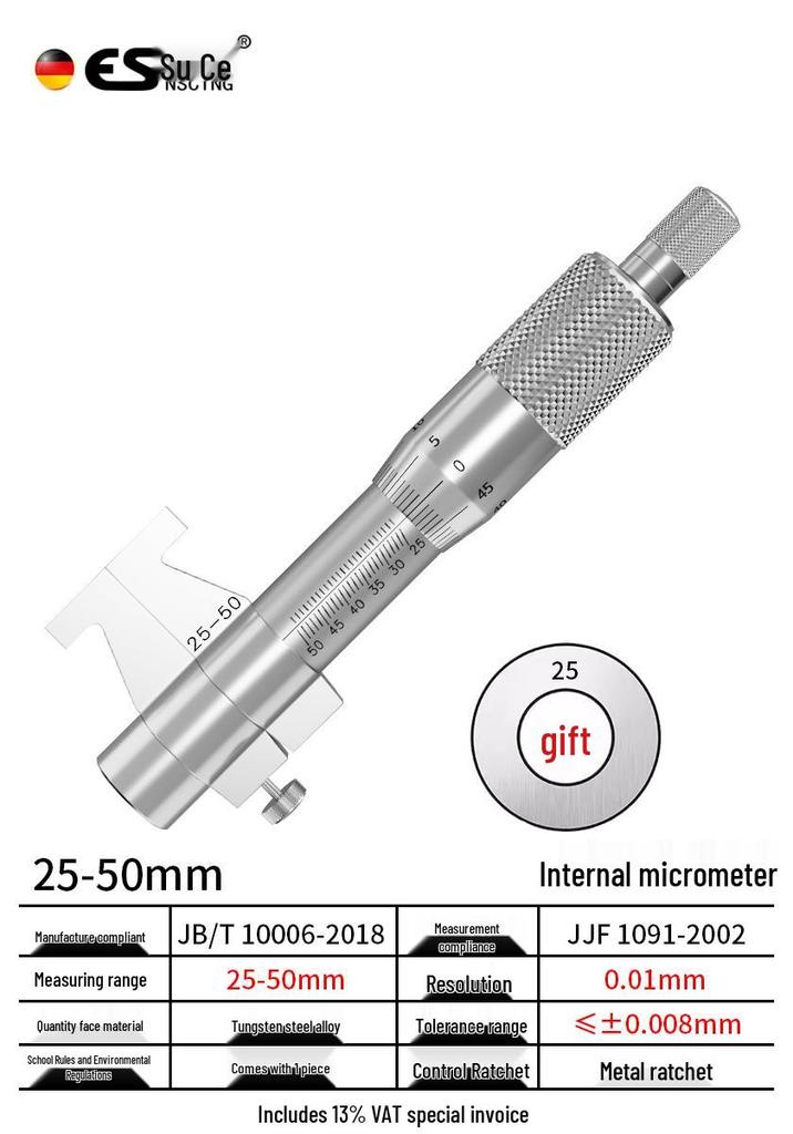 High-Precision Micrometer Gauge for Outer/Inner Diameter & Thickness Measurement